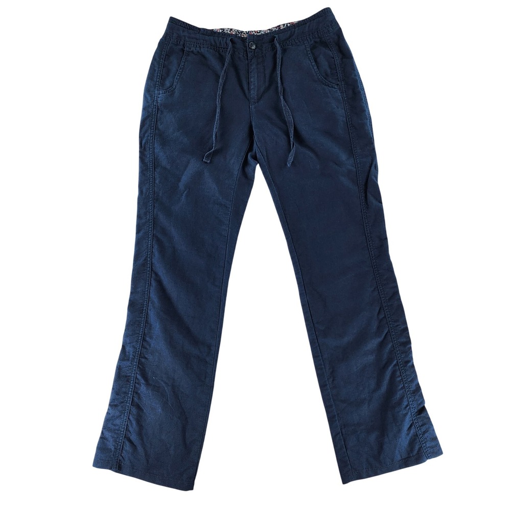 Unbranded Linen Blend Pants Womens 4 Navy Blue Straight Leg Drawstring Casual